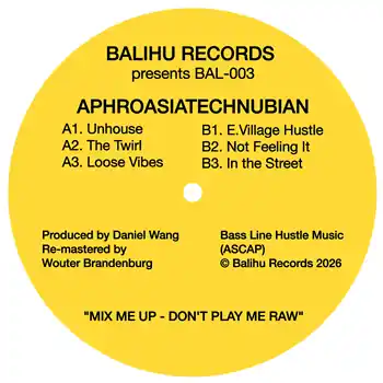 Holiday Sale DANIEL WANG - APHROASIA TECHNUBIAN – Unhouse / The Twirl / Loose Vibes / E.Village Hustle / Not Feeling It / In The Street (… (Balihu Recordings / BAL 003) [Pre-Order] | Redeye Records