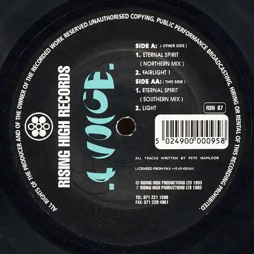 4 VOICE, Eternal Spirit (Rising High Records; RSN 67, UK 1993, Company Mega Sale